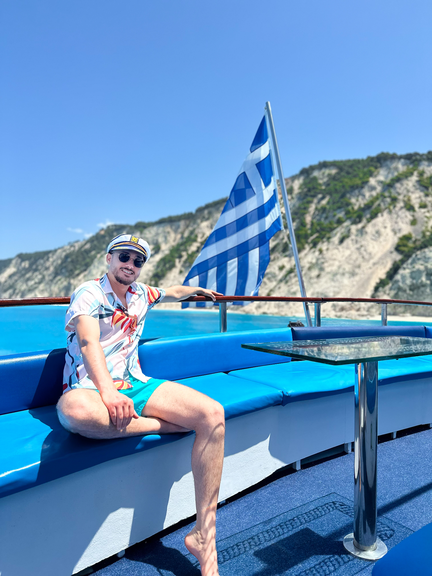 Haroun on a boat in Greece
